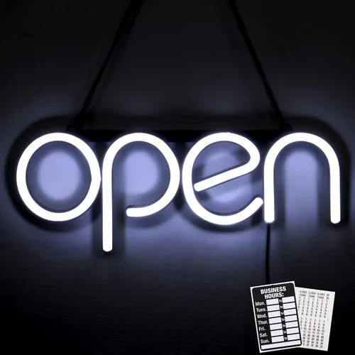 Vista 2 de LOSTRONAUT Luz LED de neón abierta para anunciar escaparates, negocios, oficina, tienda y restaurante - Color blanco ultra brillante de diseño