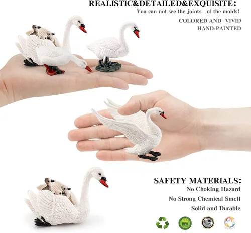 Vista 5 de LC JoyCre 4PCS Cisne Blanco Figura Ganso Cisne Juguete Figura de Animal para Niños Pequeños Figuras de Animales Preescolares Proyecto Educativo