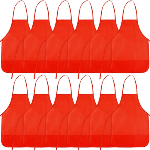 Vista 20 de 12 piezas de delantales para niños de color rojo rosa con 2 bolsillos amplios para arte, actividades de pintura, manualidades en la cocina Rosa Rojo
