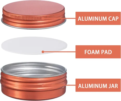 Vista 3 de Recipiente de aluminio de 1 oz / 30ml con tapa de rosca y etiquetas en blanco (Naranja - Paquete de 32) Secure Packaging, Tight Screw Lids