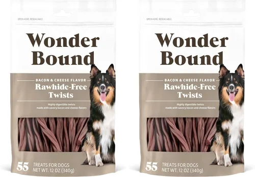 Vista 9 de Wonder Bound Palitos para perros con sabor a tocino y queso, 55 unidades, golosinas para perros sin piel cruda, masticables de salud dental