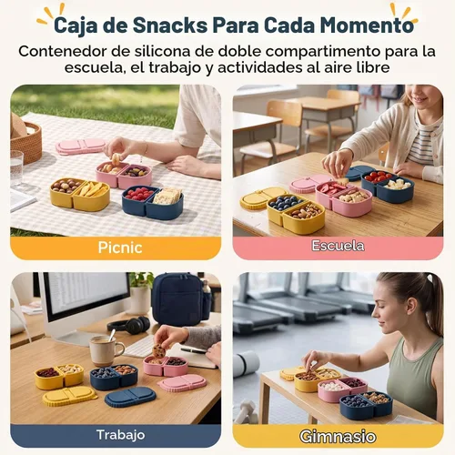 Vista 7 de ICEROYCE - Paquete de 3 recipientes de silicona para niños, lonchera de 2 compartimentos 8 oz Capacity, Leakproof Lid, Food Grade Silicone