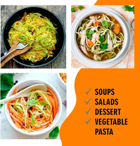 Vista 6 de Cheer Collection Espiralizador de verduras de mano, pelador de verduras giratorio de acero inoxidable con mango antideslizante, cortador de verduras