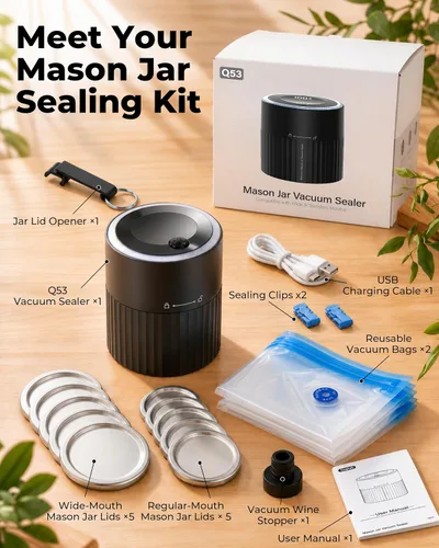 Vista 8 de Electric Mason Jar Vacuum Sealer Kit, 3-in-1 for Wide & Regular Mouth Jars Black