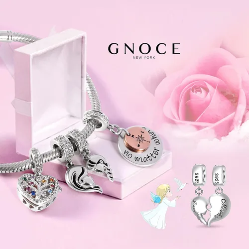Vista 4 de GNOCE Dijes familiares de plata de ley 925 con colgante de plata de ley 925 para pulsera collar joyería regalos para madre y padre