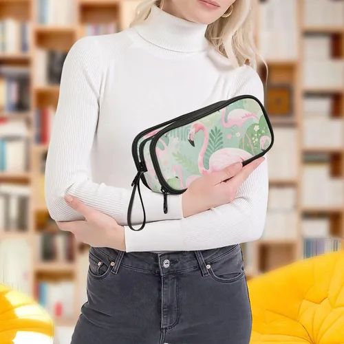 Vista 7 de Nylon Pencil Bag School Supplies Jungle Animal Flamingo Pink Green Big Capacity Pencil Case With Zipper Stationery Organizer for Preppy School