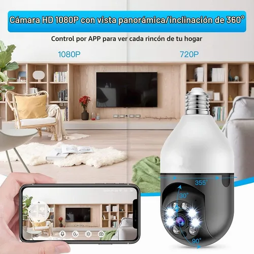 Vista 8 de Cámara de bombilla, cámaras de seguridad para el hogar 5G, cámara PTZ WiFi con conector de bombilla E27, audio bidireccional