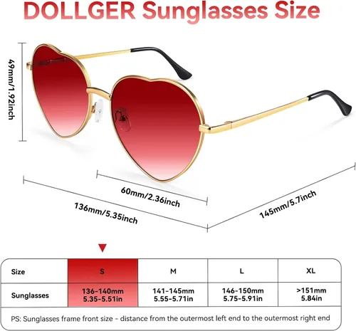 Vista 6 de Dollger - Lentes de sol de corazón, marco fino de metal, precioso, estilo corazón, para mujeres
