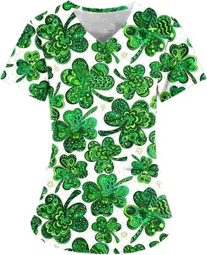 Vista 4 de Womens Top Print Blouses for Women Short Sleeve V Neck Work Scrub Summer Fall Shirt 2023 Fashion