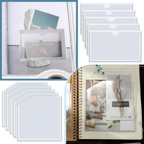 Vista 4 de Junkin - 10 bolsillos adhesivos para planificadores autoadhesivos, transparentes, 2 estilos Top Open Index Card Holder, Vinyl Adds Storage to