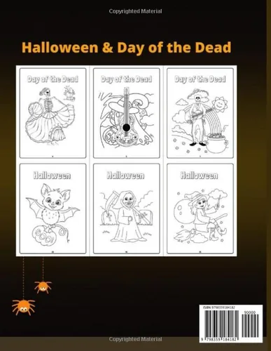 Vista 2 de HALLOWEEN AND DAY OF THE DEAD. COLORING BOOK Libro para colorear de Halloween y dia de muertos en inglés para niños a partir de 2 años50 páginas