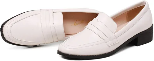 Vista 2 de Mocasines cómodos de tacón bajo para mujer, con puntera cuadrada cerrada, sin cordones, de ancho amplio, transpirables, estilo de conducción