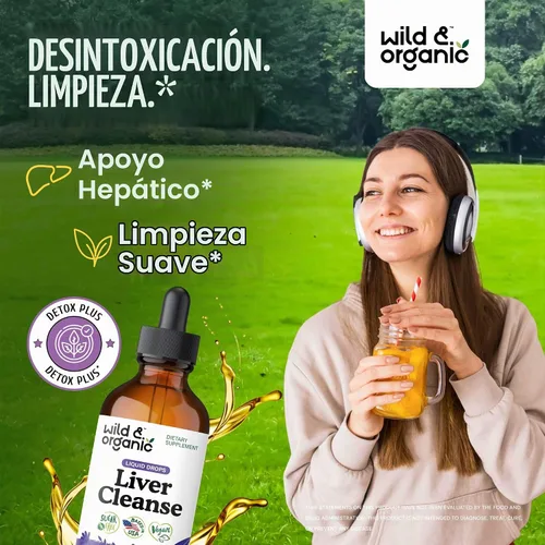 Vista 2 de Wild & Organic Tintura de Desintoxicación y Limpieza Hepática - Cardo Mariano, Complejo Herbal de Raíz de Diente de León - Suplemento Líquido