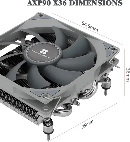 Vista 7 de Thermalright AXP90-X36 Enfriador de aire de CPU de perfil bajo, refrigeración por radiador de 1.417 in de altura, ventilador PWM delgado TL-9015