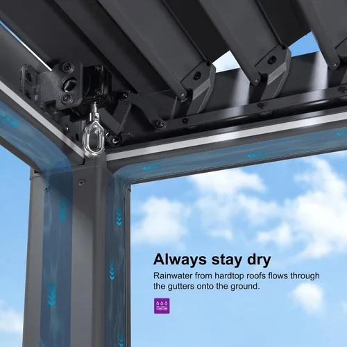 Vista 7 de PURPLE LEAF Pérgola con listones 92KS de 8 x 10 pies con tira LED regulable solar integrada, techo ajustable de aluminio a prueba de lluvia
