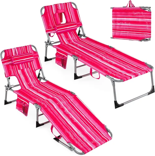 Vista 10 de Goplus Silla bronceadora, silla plegable ajustable para patio con orificio para la cara, almohada extraíble, 330 libras, correa de transporte, silla