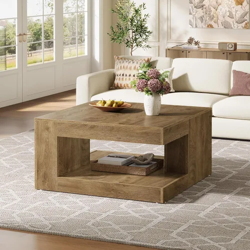 Vista 9 de Tribesigns Mesa de Centro para Sala de Estar, 47.24 Pulgadas Estilo Granja de 2 Niveles Mesa de Centro de Té y Cóctel con Almacenamiento, Marrón