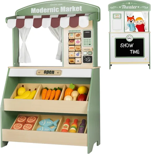 Vista 9 de Cocina de barro para niños al aire libre, juego de cocina de madera para niños pequeños con fregadero, utensilios de cocina, estufa, pizarra, grifo