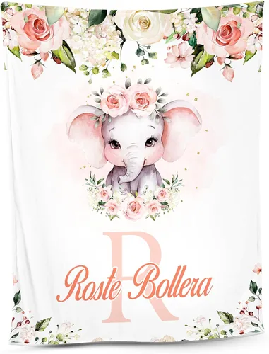 Vista 24 de NAZENTI Manta de bebé de elefante personalizada, manta de bebé niña personalizada con nombre y floral, regalo para niñas y niños, recién nacidos
