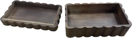 Vista 6 de Caja de recuerdo de madera de caucho con borde tallado, joyero con borde ranurado para baratijas y fotos, joyero de madera con forma de abanico, 8.7