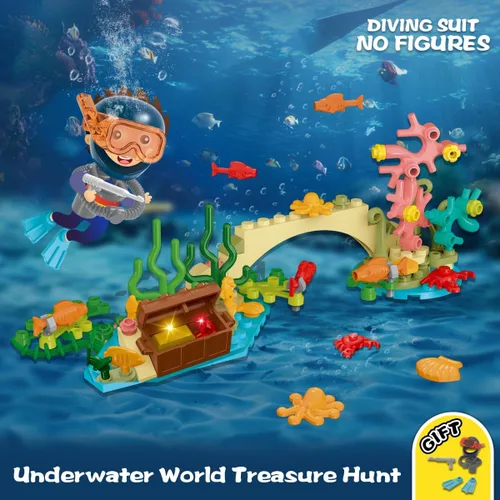 Vista 6 de HiWEEGO City Floatable Boat Building Set with LED Light - Ocean Arctic Explorer Ship Building Block Kit with Helicopter, Sub Exploration Toy