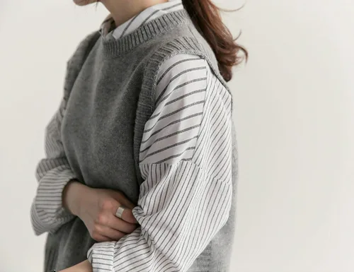 Vista 4 de UANEO Chaleco básico de punto sin mangas con cuello redondo para mujer
