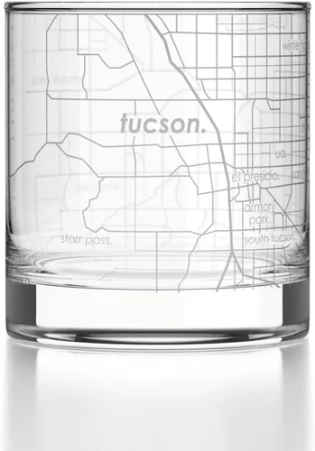 Vista 63 de Well Told Vaso de rocas grabado con mapa de Akron, Ohio, cristalería estilo antiguo (325ml, transparente) Vaso de bourbon grabado, regalos