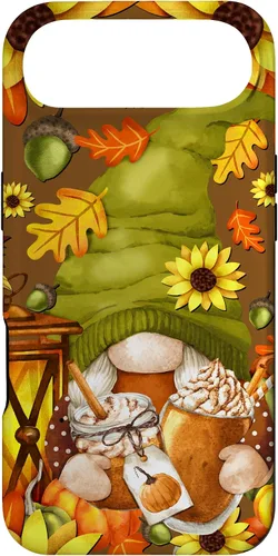 Vista 26 de iPhone 13 Pro Max Lindo gnomo de especias de calabaza con árbol de otoño hojas de otoño