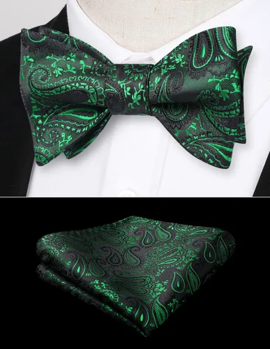 Vista 21 de HISDERN Pajaritas para hombre, corbatín de cachemira para hombre, corbata de lazo y bolsillo cuadrado, juego formal de esmoquin para boda