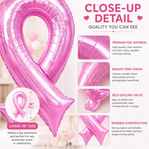 Vista 6 de Artisan Owl Globo de aluminio jumbo de 36 pulgadas con cinta rosa para concientización sobre el cáncer de mama para eventos de recaudación de fondos