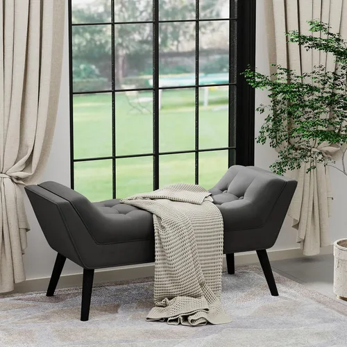 Vista 7 de Andeworld Banco de Cama Tapizado con Capitoné, Reposapiés Otomán de Entrada, Banco de Dos Asientos (Gris Oscuro)