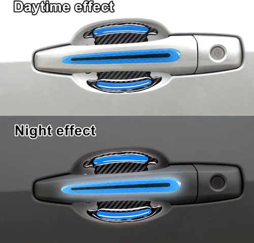Vista 6 de 8 protectores 3D para manija de puerta de automóvil, calcomanías reflectantes a rayas antiarañazos, protector universal adecuado para automóviles