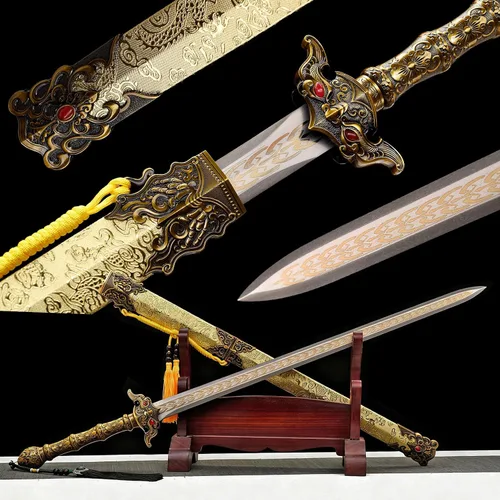 Vista 13 de Espada china Han Jian alto manganeso acero afilado hoja bestia protector de Verde
