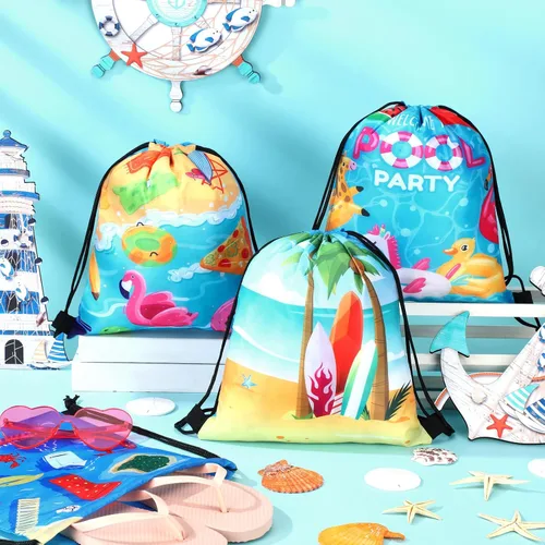 Vista 3 de Boao 12 unidades de bolsas de regalo de fiesta de playa de verano para niños, bolsas de regalo, bolsas de dulces para fiesta en la playa