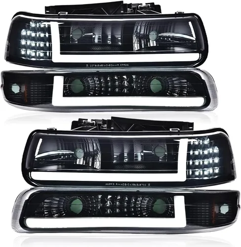Vista 12 de PIT66 Conjunto de faros LED compatible con Chevy Silverado 1999-2002 / 2000-2006 Tahoe Suburban faros delanteros lente transparente, carcasa negra
