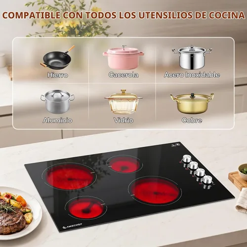 Vista 6 de AMZCHEF Estufa eléctrica de 30" 4 quemadores 7000W Estufa incorporada Todos