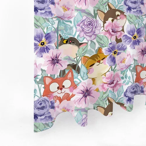 Vista 4 de Cortina de ducha con diseño de gatos, diseño floral de acuarela, diseño de animales divertidos, tela de poliéster, impermeable, 72 x 72 pulgadas