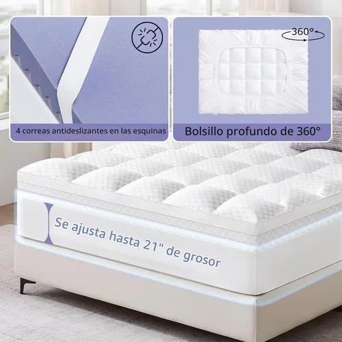 Vista 5 de Downluxe - Cubrecolchón de espuma viscoelástica de 4 pulgadas tamaño individual XL Pro de doble capa con 2 pulgadas de gel de enfriamiento