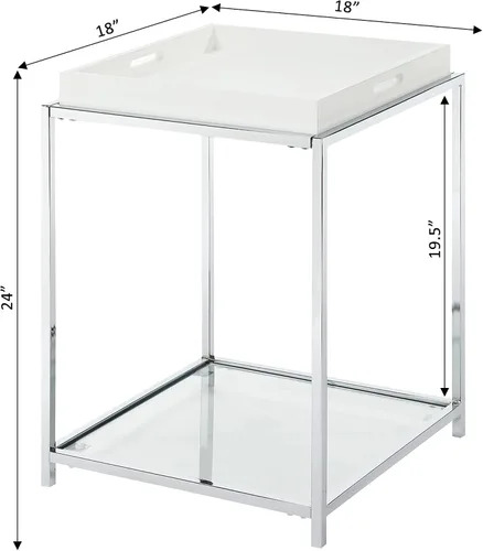 Vista 3 de Convenience Concepts Mesa auxiliar Palm Beach con estante y bandejas extraíbles, color blanco