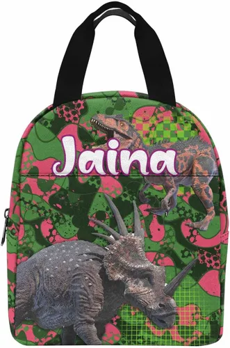 Vista 18 de InterestPrint Bolsa de almuerzo personalizada de mamá papá, bolso de picnic con cremallera de bosque con marco dorado personalizado reutilizable