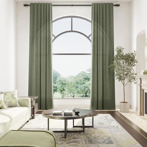 Vista 13 de Cortinas de lino extralargas de 144 pulgadas de largo para sala de estar con pestaña superior, cortinas modernas estilo casa de campo de dos pisos