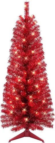 Vista 16 de Árbol de oropel negro preiluminado de 4.5 pies, 160 puntas, 70 luces incandescentes transparentes UL
