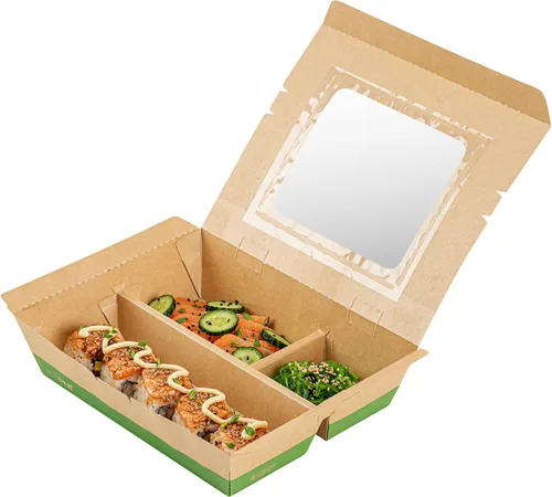 Vista 11 de Restaurantware Caja Bento de papel de 100 unidades, 51 onzas, contenedor de papel de estraza para alimentos, caja desechable a prueba de grasa