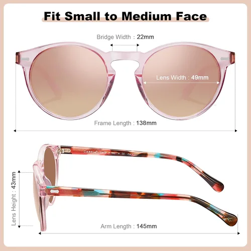 Vista 54 de CARFIA Gafas de sol polarizadas de acetato redondo para mujer, protección UV de cara pequeña con funda de cuero CA5288