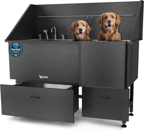 Vista 32 de KANIS Estación profesional de lavado de perros – Fregadero de lavado de mascotas de acero inoxidable 304 y bañera de aseo con ducha, rejillas