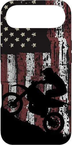 Vista 27 de Motocross Dirt Track Racing - Carcasa para iPhone 17, diseño de bandera de EE. UU., estilo vintage