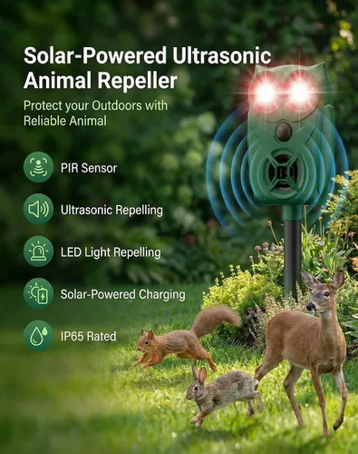 Vista 2 de Solar Ultrasonic Animal Repeller with Motion Sensor, Deer Repellent Devices with LED Light, Waterproof Cat Repellent Outdoor, Dog Deterrent for Yard
