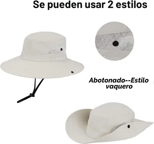 Vista 5 de Sombrero de sol de verano para mujer, cola de caballo, protección UV, ala ancha, plegable, sombrero Beige