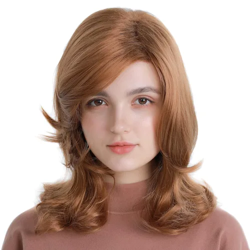 Vista 3 de H & Bwig Rubio largo Pelucas para las mujeres Natural Pelo sintético raíz oscura peluca Auburn 50s 60s 70s Cosplay trabajo diario fiesta
