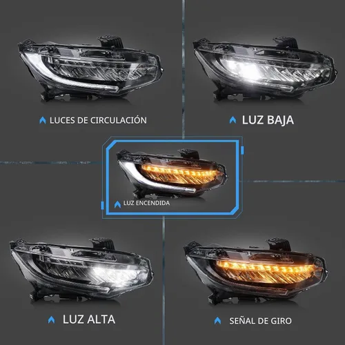 Vista 2 de VLAND Faros delanteros compatibles con Honda Civic 2016-2021 con señal de giro secuencial
